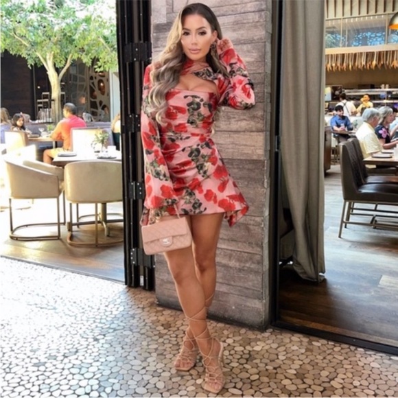 NEW House of CB Toira Dress Rose Print XS - Picture 11 of 17